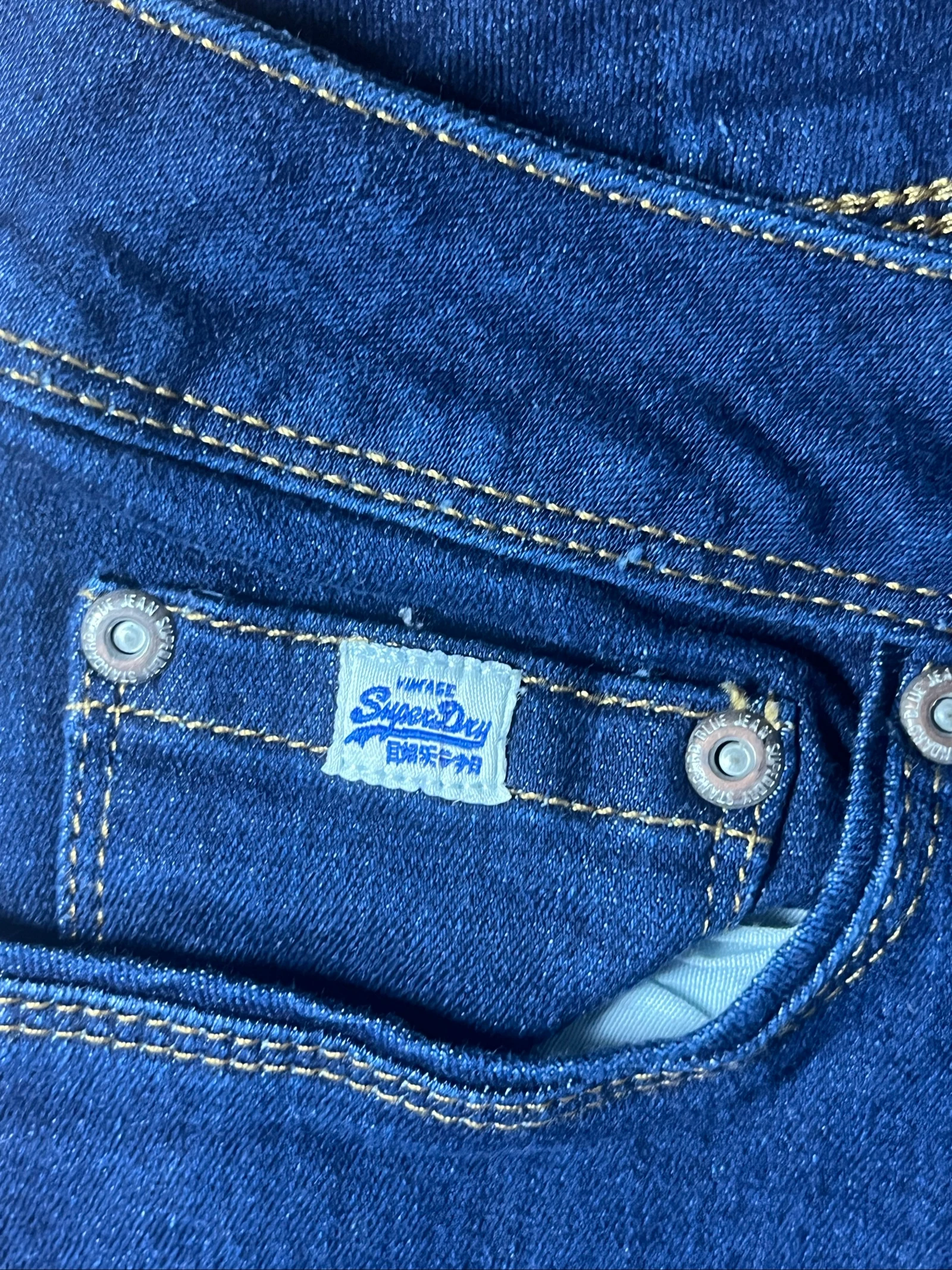Dark indigo slim fit leather patch jeans - Superdry - size 36 - very good condition – photo 3